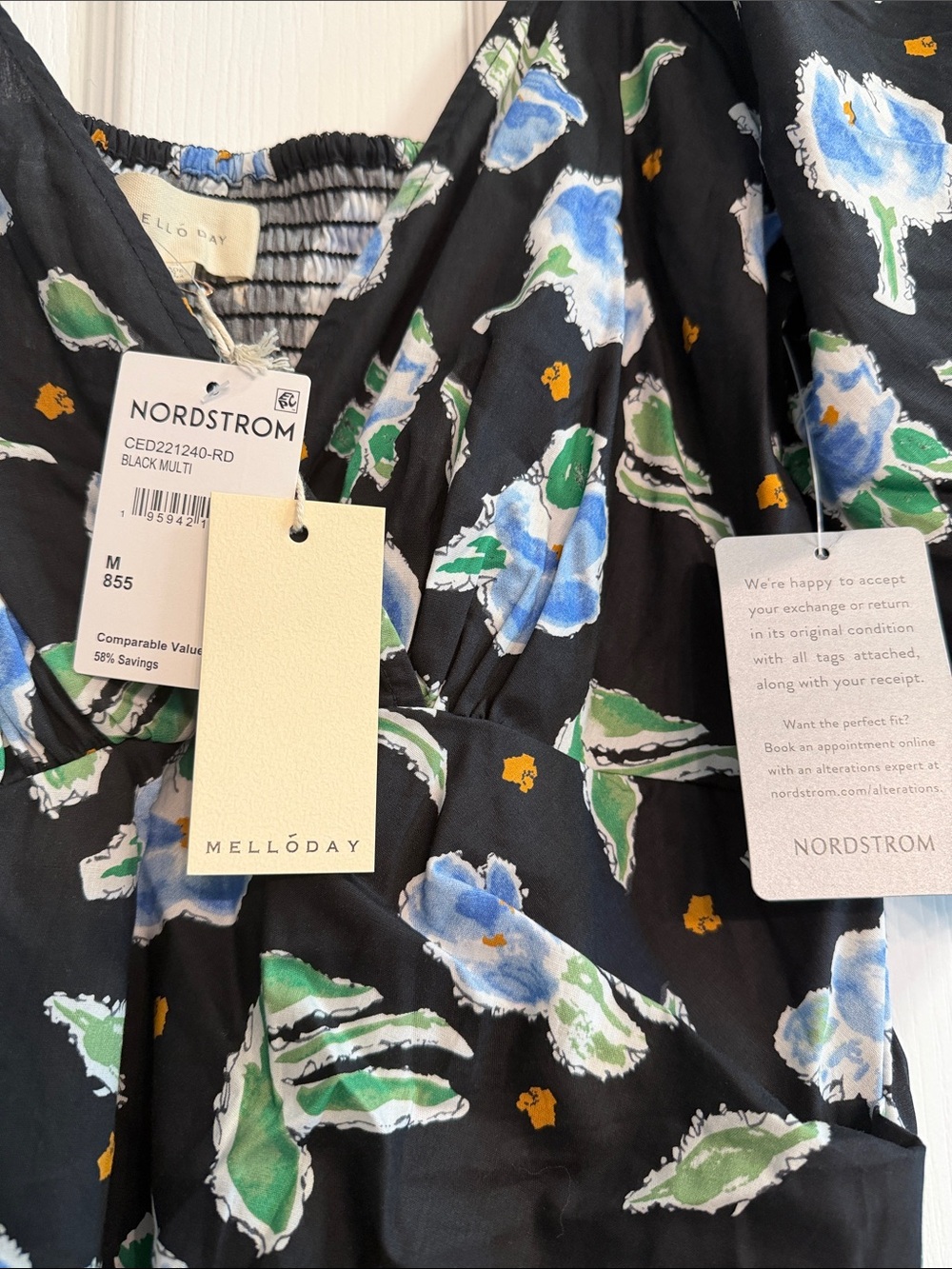 MELLODAY Black Midi Dress with Blue Floral Print - Picture 7 of 7